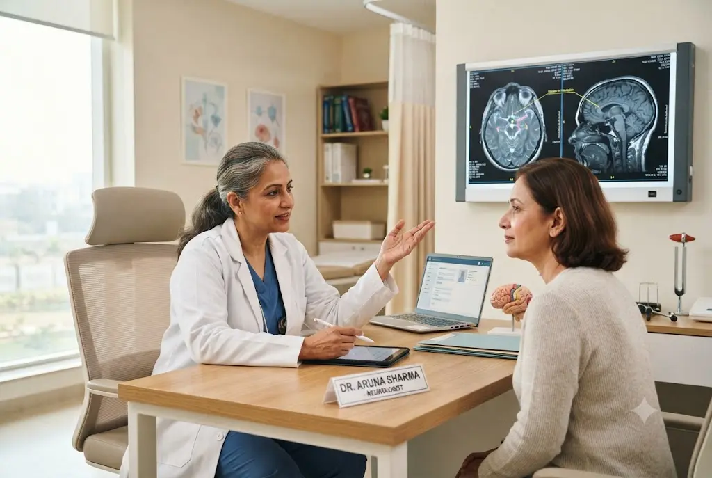 Best Neurologist Hospital in Vasai specialist examining a patient in a modern clinic
